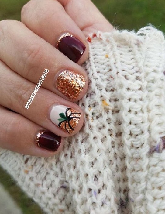 40 Warm Fall Nail Design Make You Cute nails, nail design, natural nails,fall nail