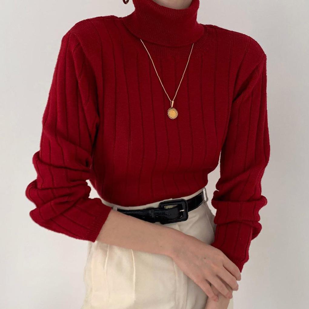 Nice high-necked tight solid-colored sweater sweater, fashion style, cloth, knitting, 