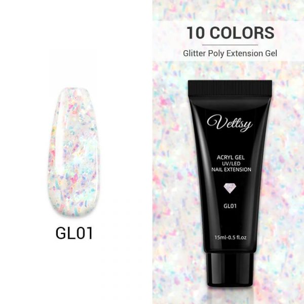 Glitter Crystal Polygel Nail Extension VT202217 - Vettsy