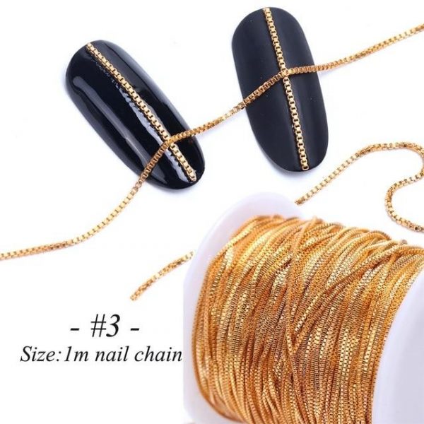 1m Nail Art Alloy Metal Chains Gold 3D Charms Decoration VT202058 - Vettsy