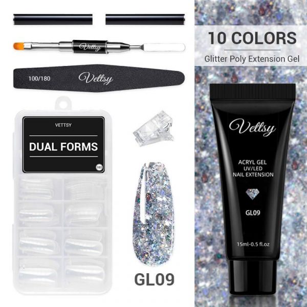 Vettsy™ Glitter Poly Nail Extension Gel Kit without UV Lamp VT202265 - Vettsy